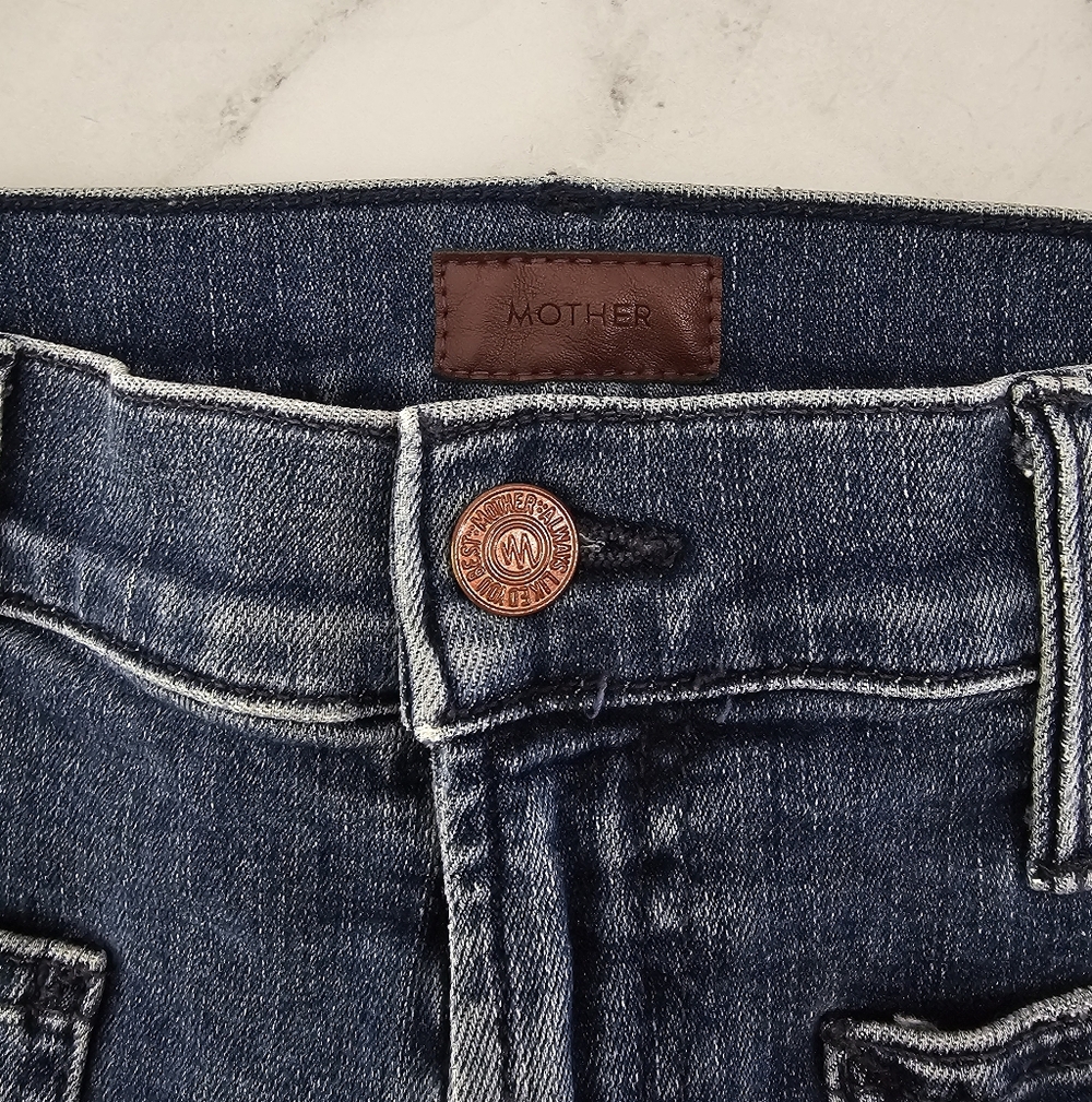 MOTHER The Hustler Ankle Fray Patch Pocket Straight Leg Blue Jeans 25 Preowned - Picture 10 of 12